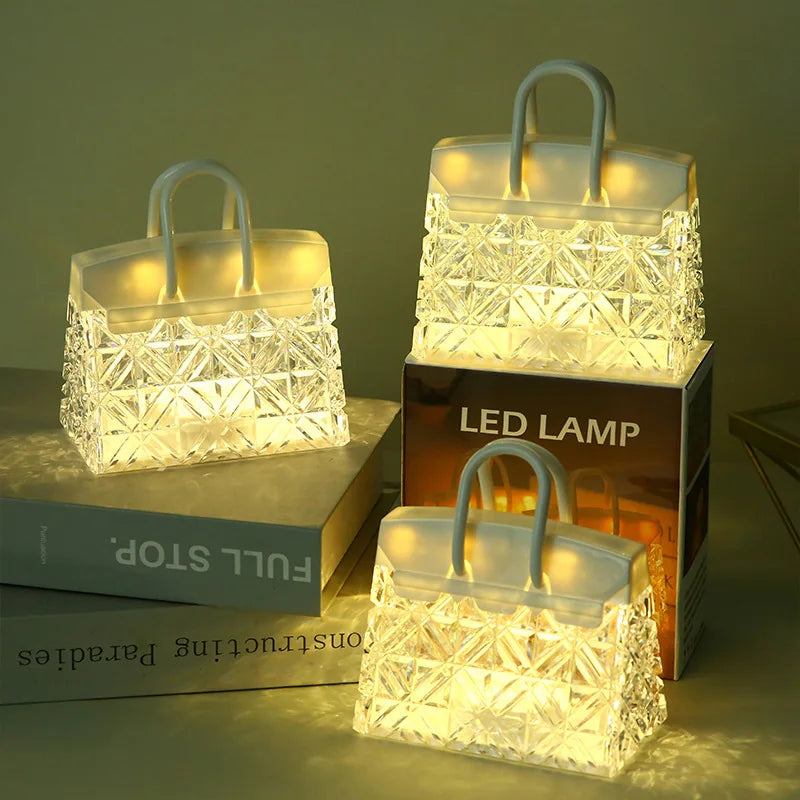 Handbag Shaped LED Table Lamp 5.3 x 4.5 Inch Clear Set of 2