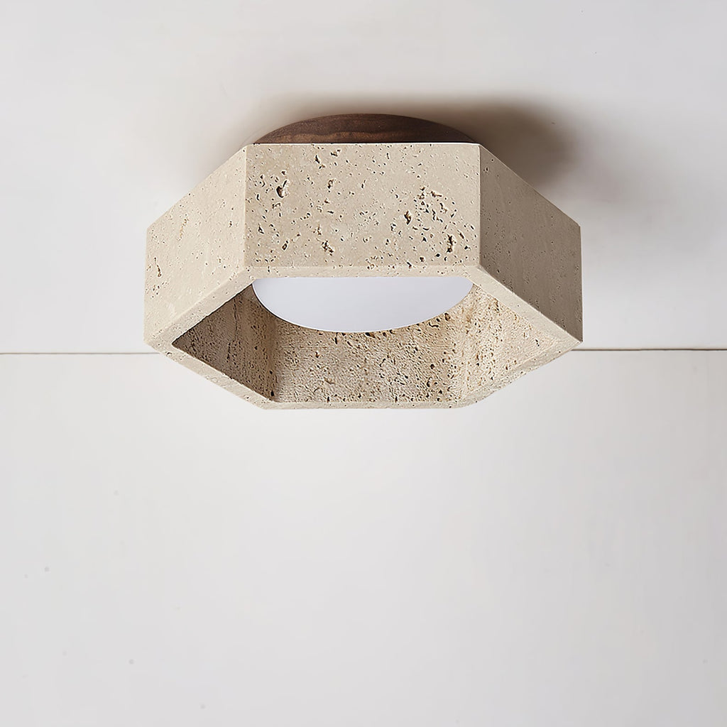 Hexagon Travertine Flush Mount Ceiling Light 6.7 in Set of 2