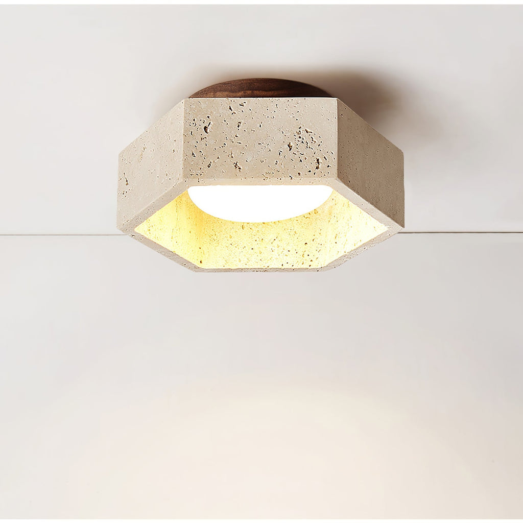 Hexagon Travertine Flush Mount Ceiling Light 6.7 in Set of 2