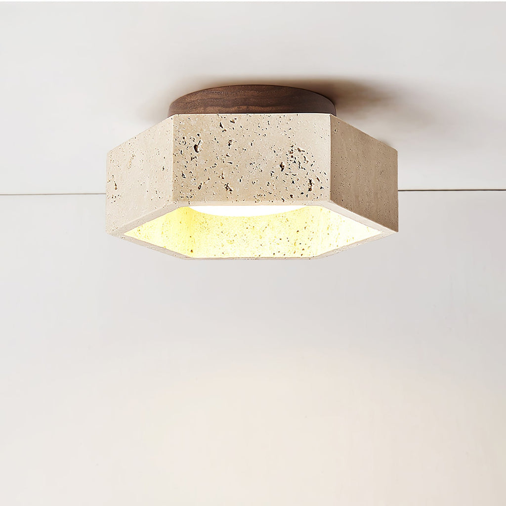 Hexagon Travertine Flush Mount Ceiling Light 6.7 in Set of 2