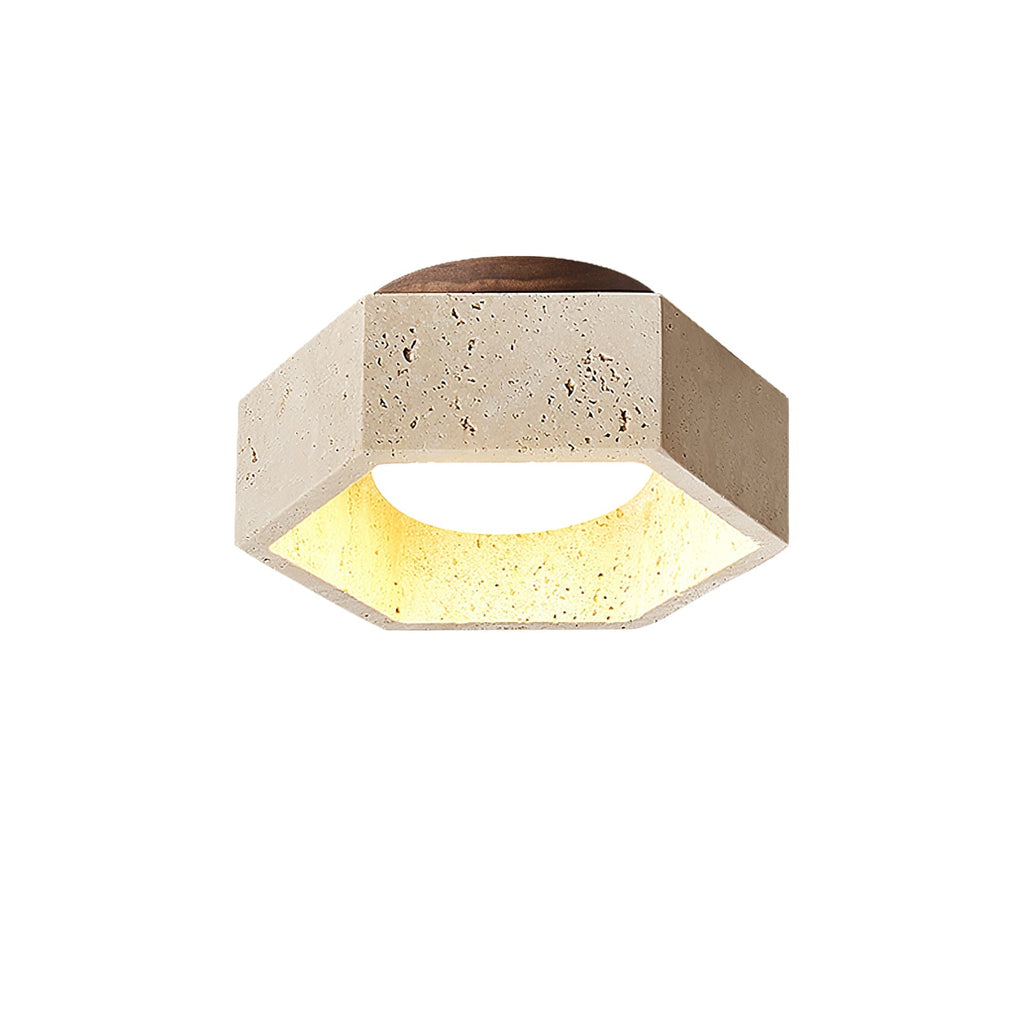 Hexagon Travertine Flush Mount Ceiling Light 6.7 in Set of 2