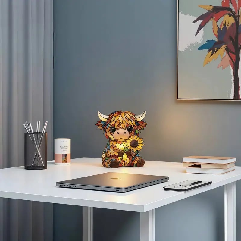 Highland Cow Night Light Resin Figurine Lamp 5.7 Inch USB