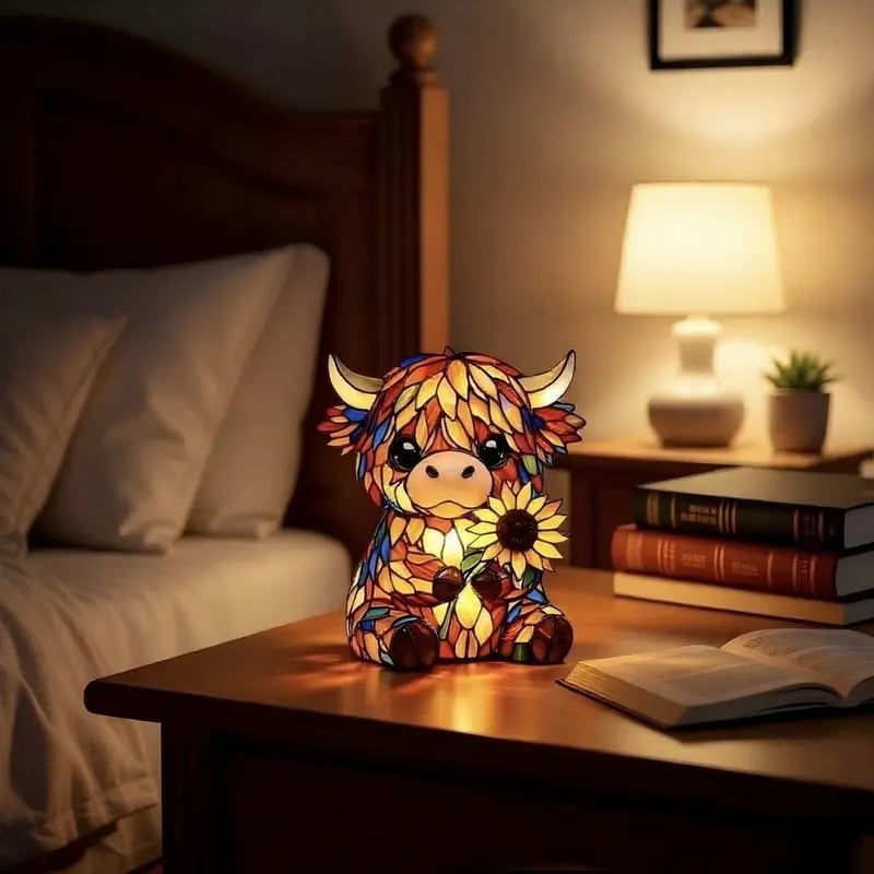 Highland Cow Night Light Resin Figurine Lamp 5.7 Inch USB