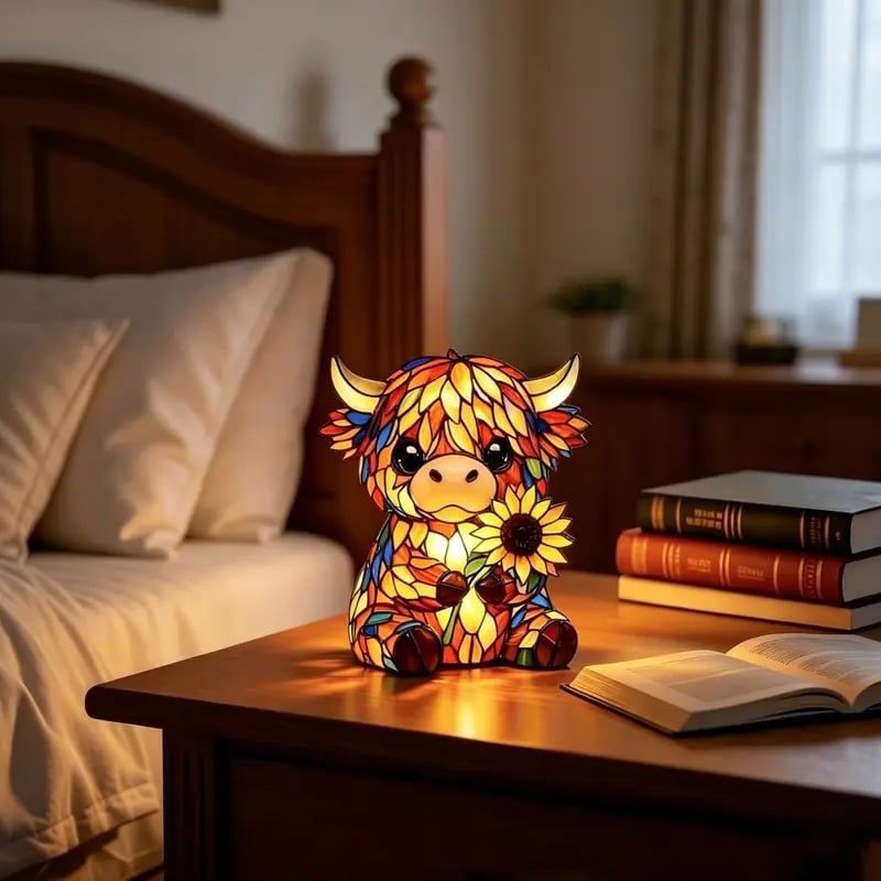 Highland Cow Night Light Resin Figurine Lamp 5.7 Inch USB