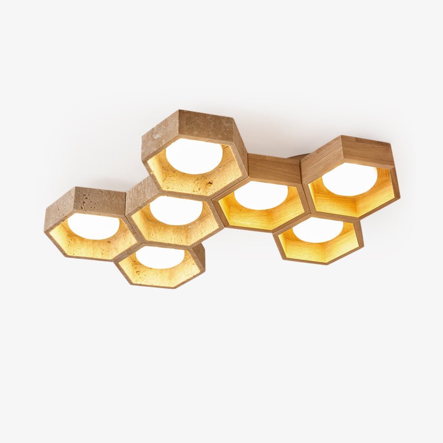 Honeycomb Travertine Flush Ceiling Light 3 Cell 11.8 in Set of 3