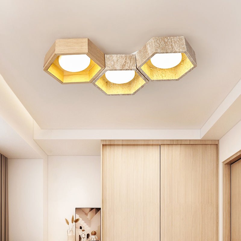 Honeycomb Travertine Flush Ceiling Light 3 Cell 11.8 in Set of 3