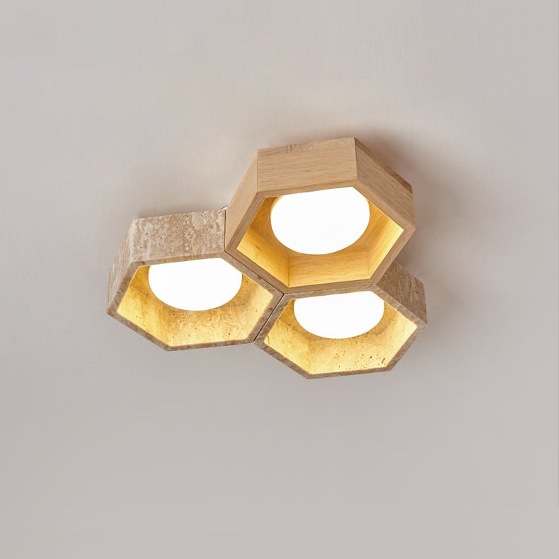 Honeycomb Travertine Flush Ceiling Light 3 Cell 11.8 in Set of 3
