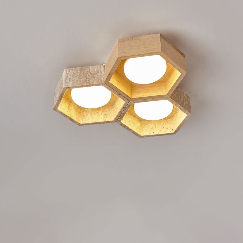 Honeycomb Travertine Flush Ceiling Light 3 Cell 11.8 in Set of 3
