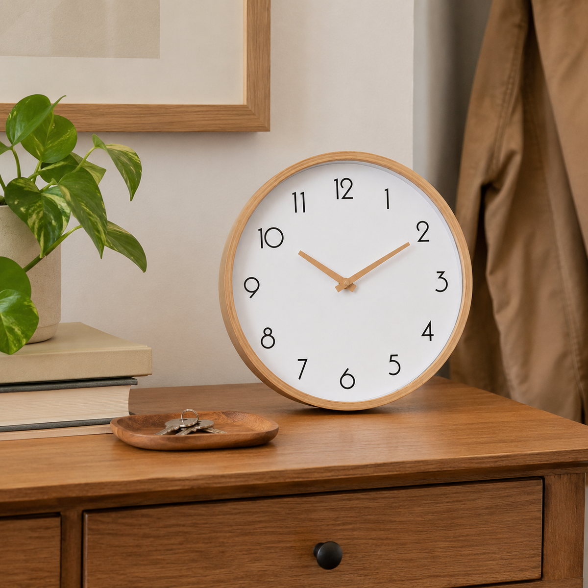 Wall Clock 12 Inches Silent Sweep Wood Grain Frame