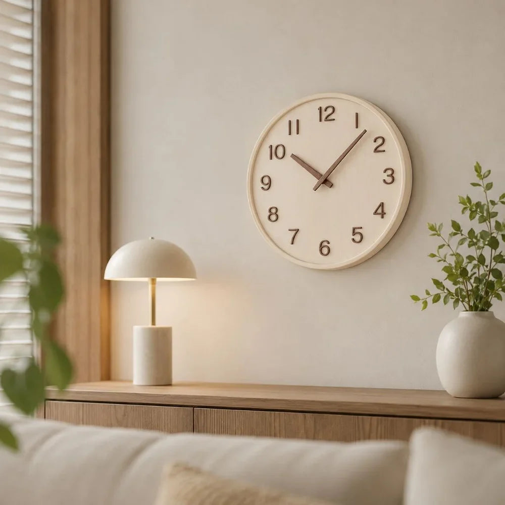 Wall Clock 11.8 Inches Wood Silent Quartz Light or Dark Wood