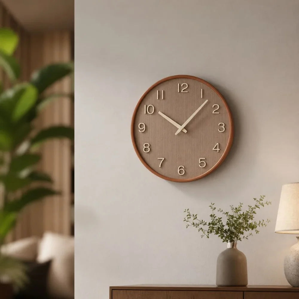 Wall Clock 11.8 Inches Wood Silent Quartz Light or Dark Wood