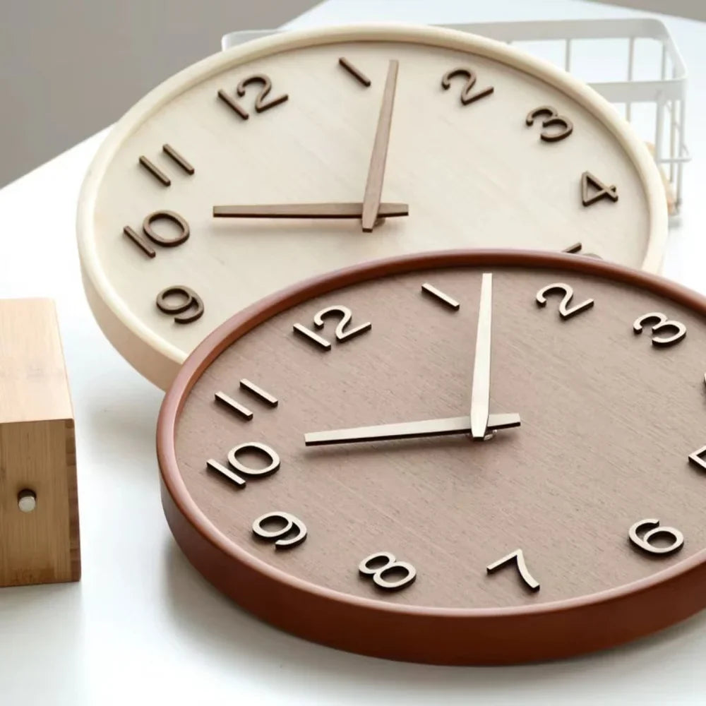 Wall Clock 11.8 Inches Wood Silent Quartz Light or Dark Wood