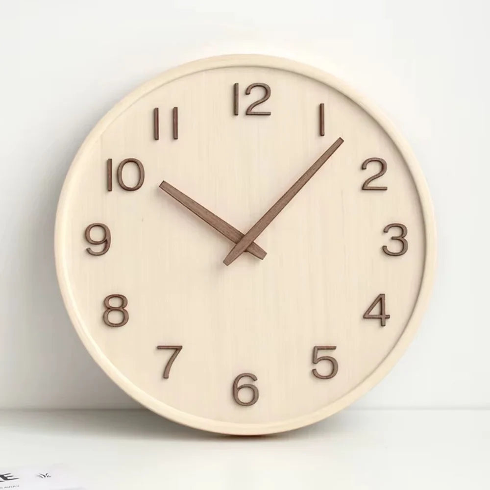Wall Clock 11.8 Inches Wood Silent Quartz Light or Dark Wood