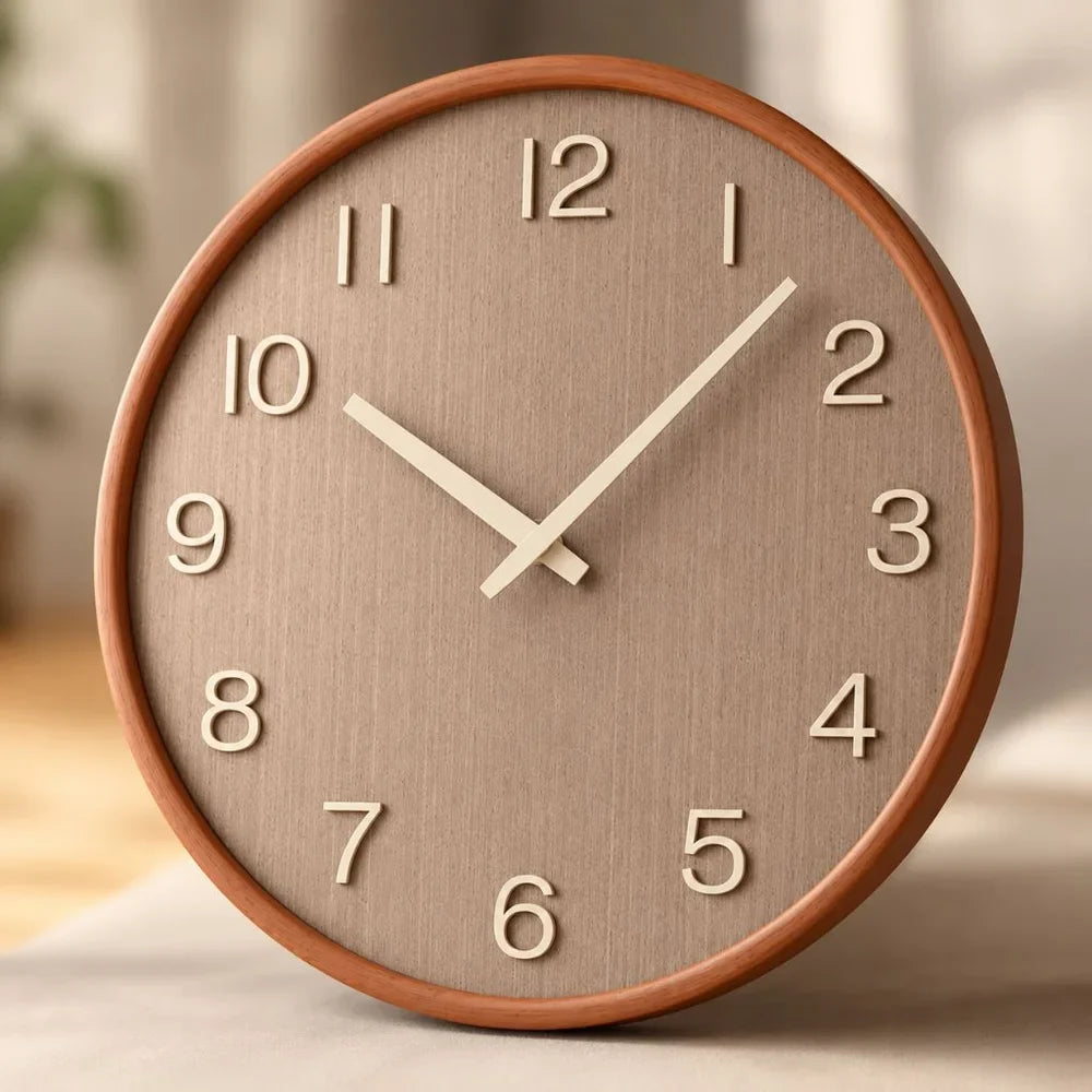 Wall Clock 11.8 Inches Wood Silent Quartz Light or Dark Wood