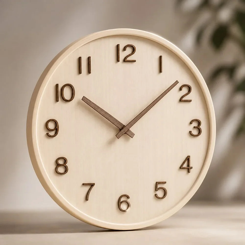 Wall Clock 11.8 Inches Wood Silent Quartz Light or Dark Wood