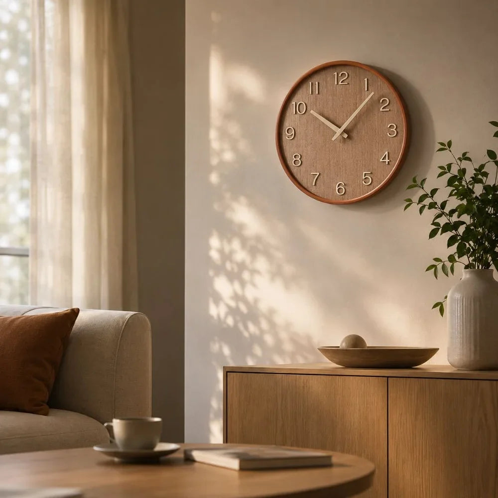 Wall Clock 11.8 Inches Wood Silent Quartz Light or Dark Wood
