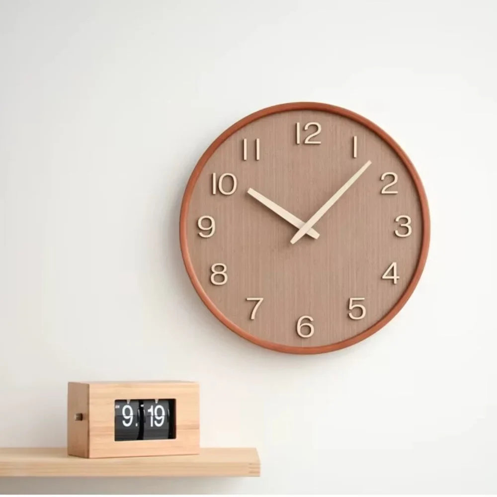 Wall Clock 11.8 Inches Wood Silent Quartz Light or Dark Wood