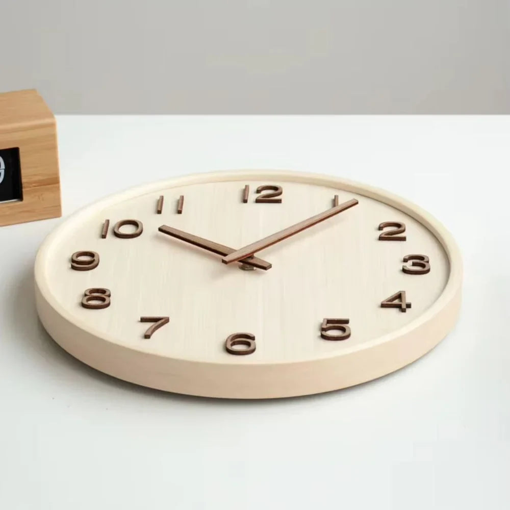 Wall Clock 11.8 Inches Wood Silent Quartz Light or Dark Wood