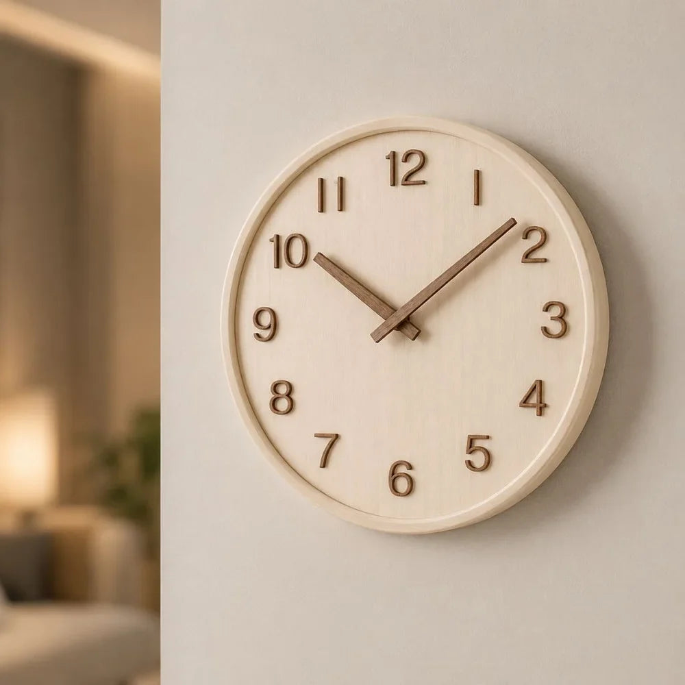 Wall Clock 11.8 Inches Wood Silent Quartz Light or Dark Wood
