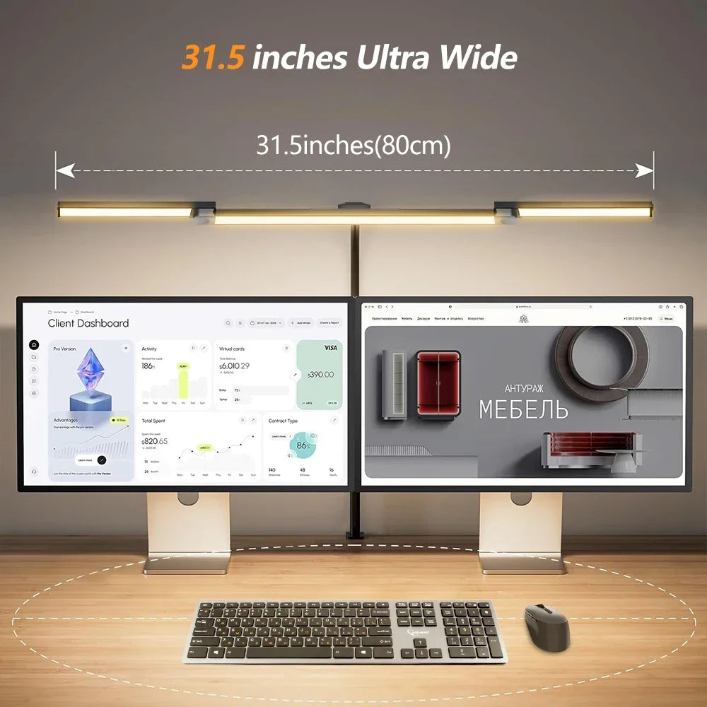 LED Desk Lamp with Clamp Gooseneck Arm and Wide Light Bar USB