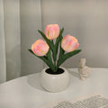 LED Tulip Night Light 3 Flowers Ceramic Pot 8.7 Inch Set of 3
