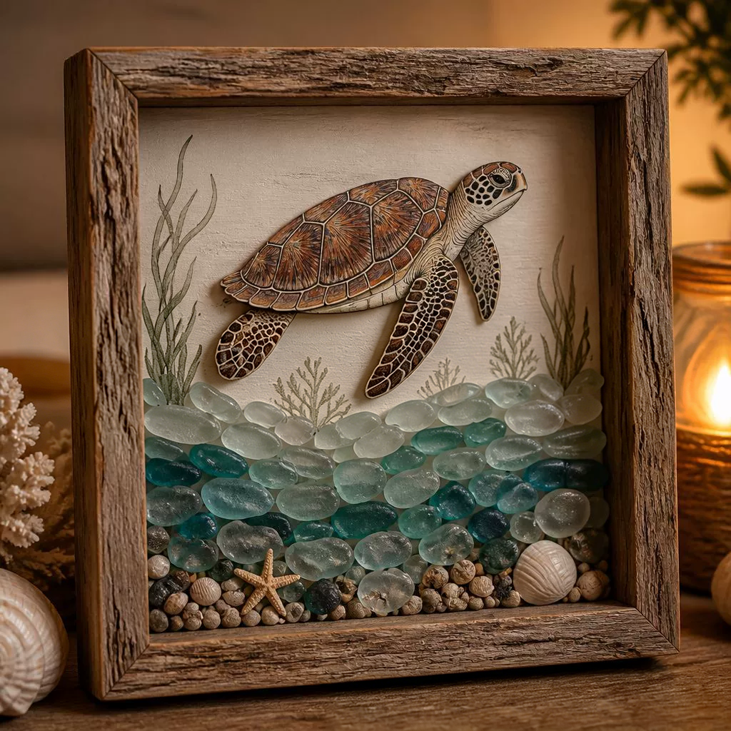 Lighted Shadow Box Coastal Scene 8.5 x 8.5 Inch