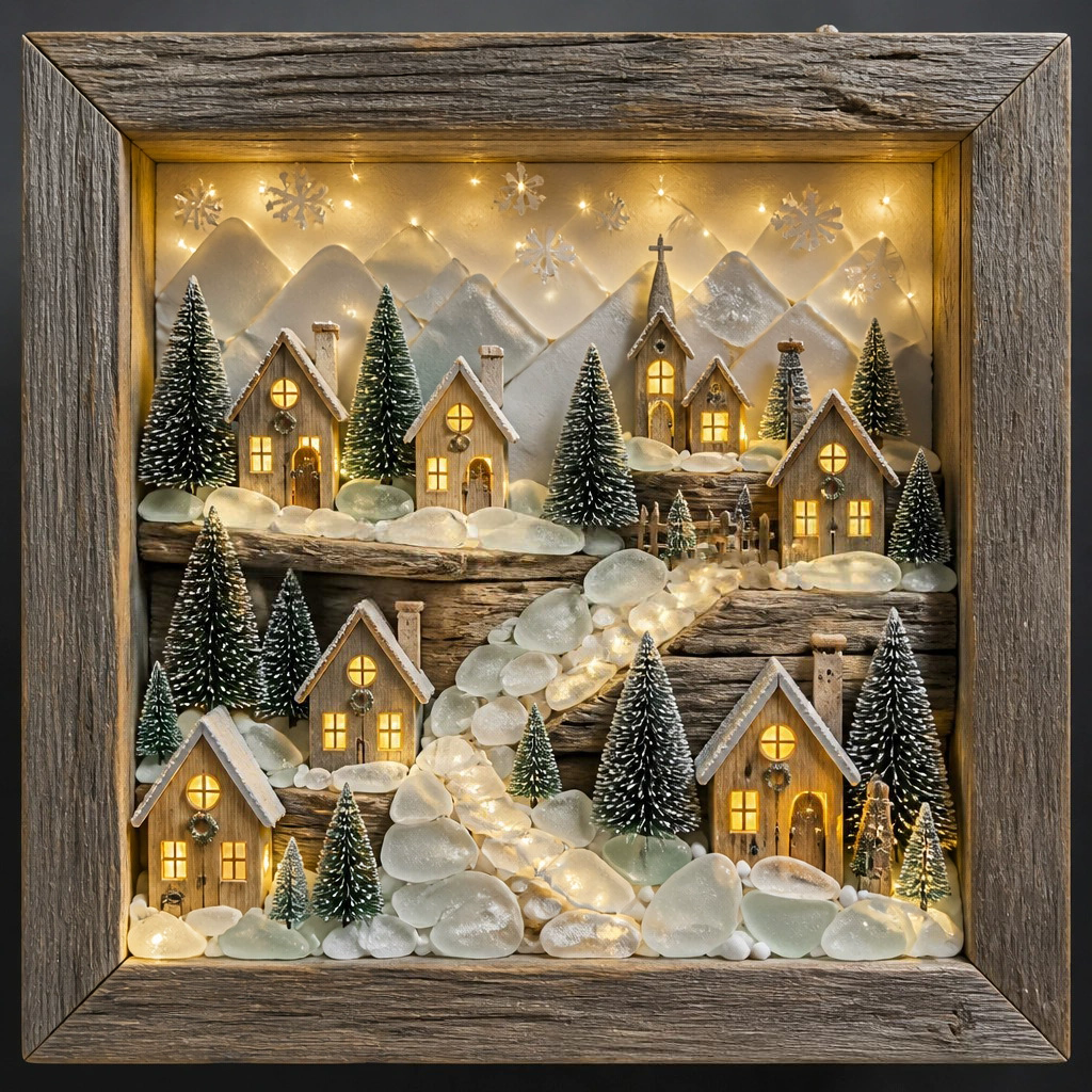 Lighted Shadow Box Coastal Scene 8.5 x 8.5 Inch