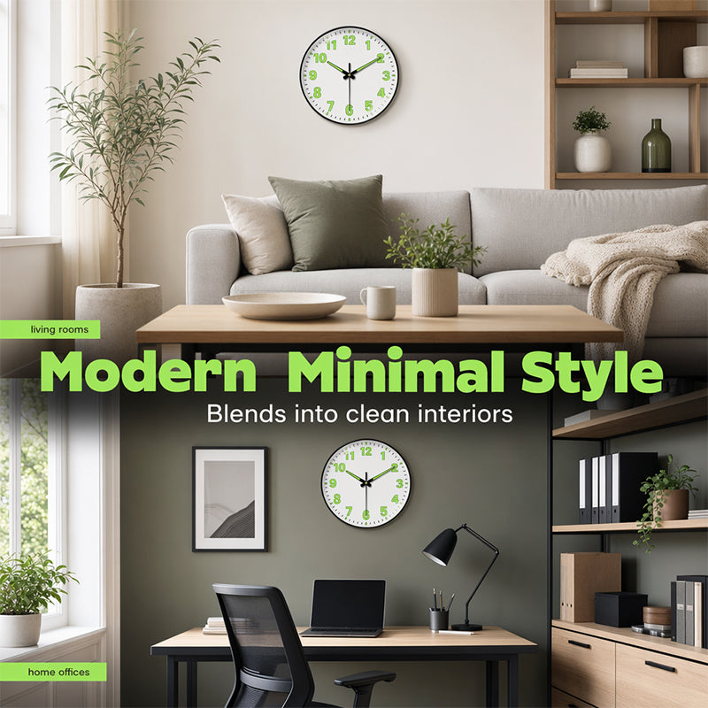 Luminous Wall Clock 8 in Quiet Sweep Movement Set of 2