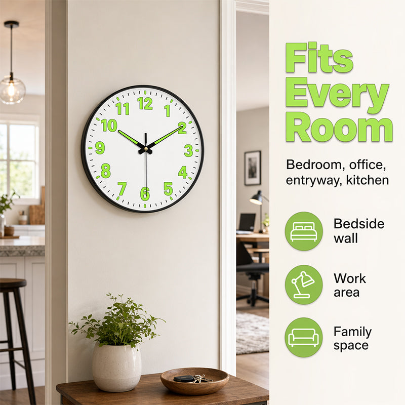 Luminous Wall Clock 8 in Quiet Sweep Movement Set of 2