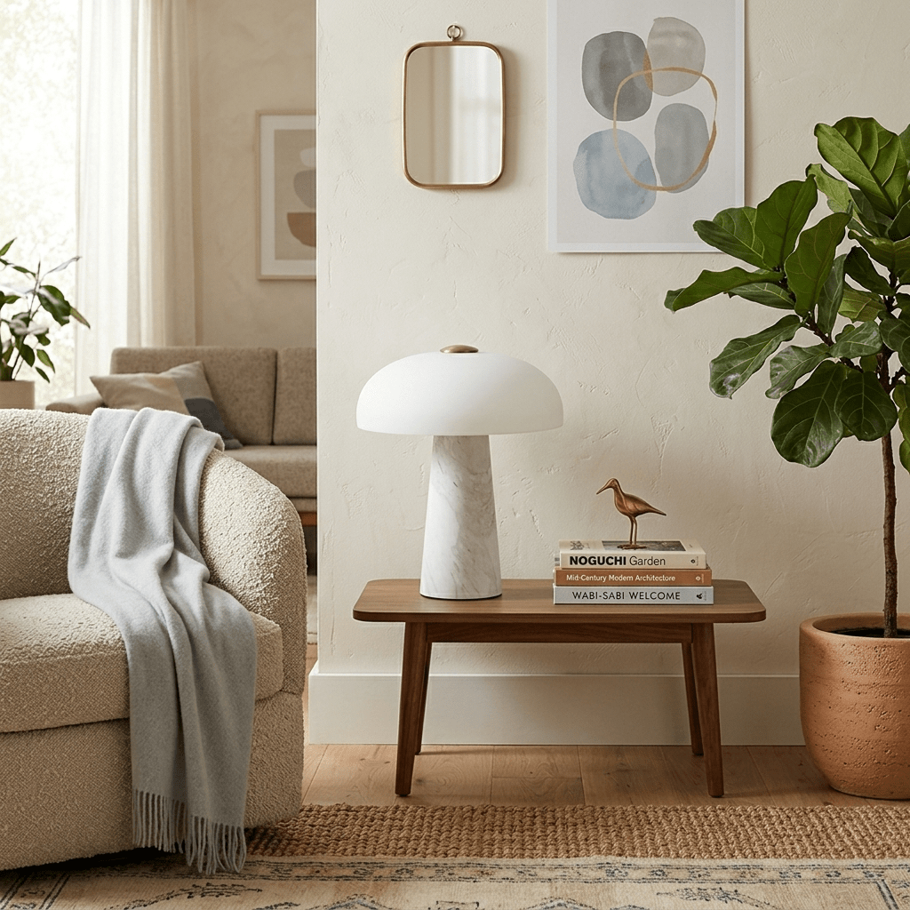 Marble Base Dome Table Lamp White Glass Shade 9.4 in