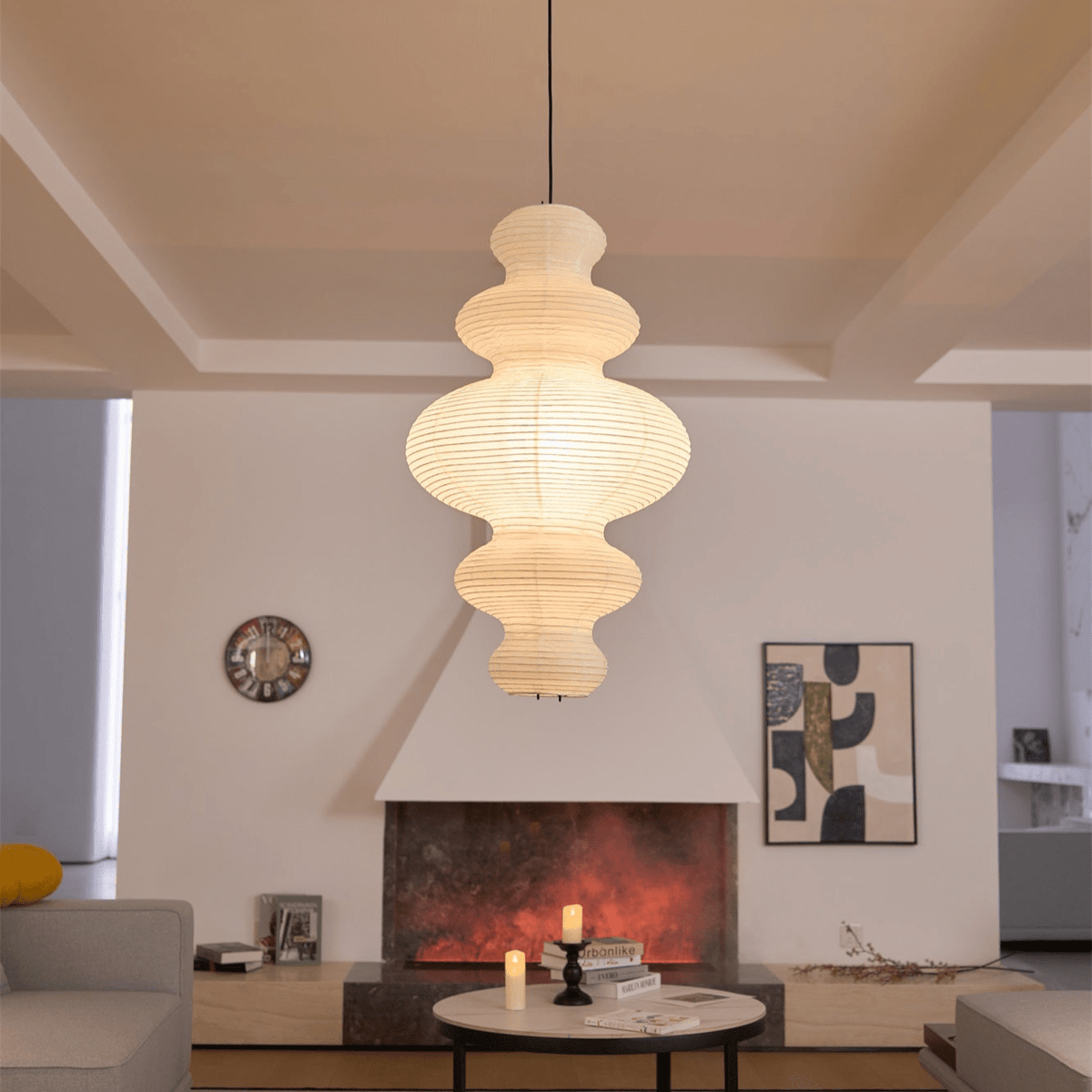 Mulberry Paper Lantern Pendant Light Tiered Shade 18.5 in
