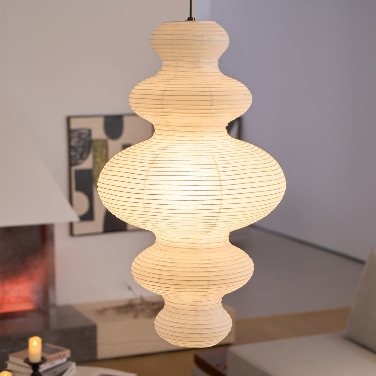 Mulberry Paper Lantern Pendant Light Tiered Shade 18.5 in