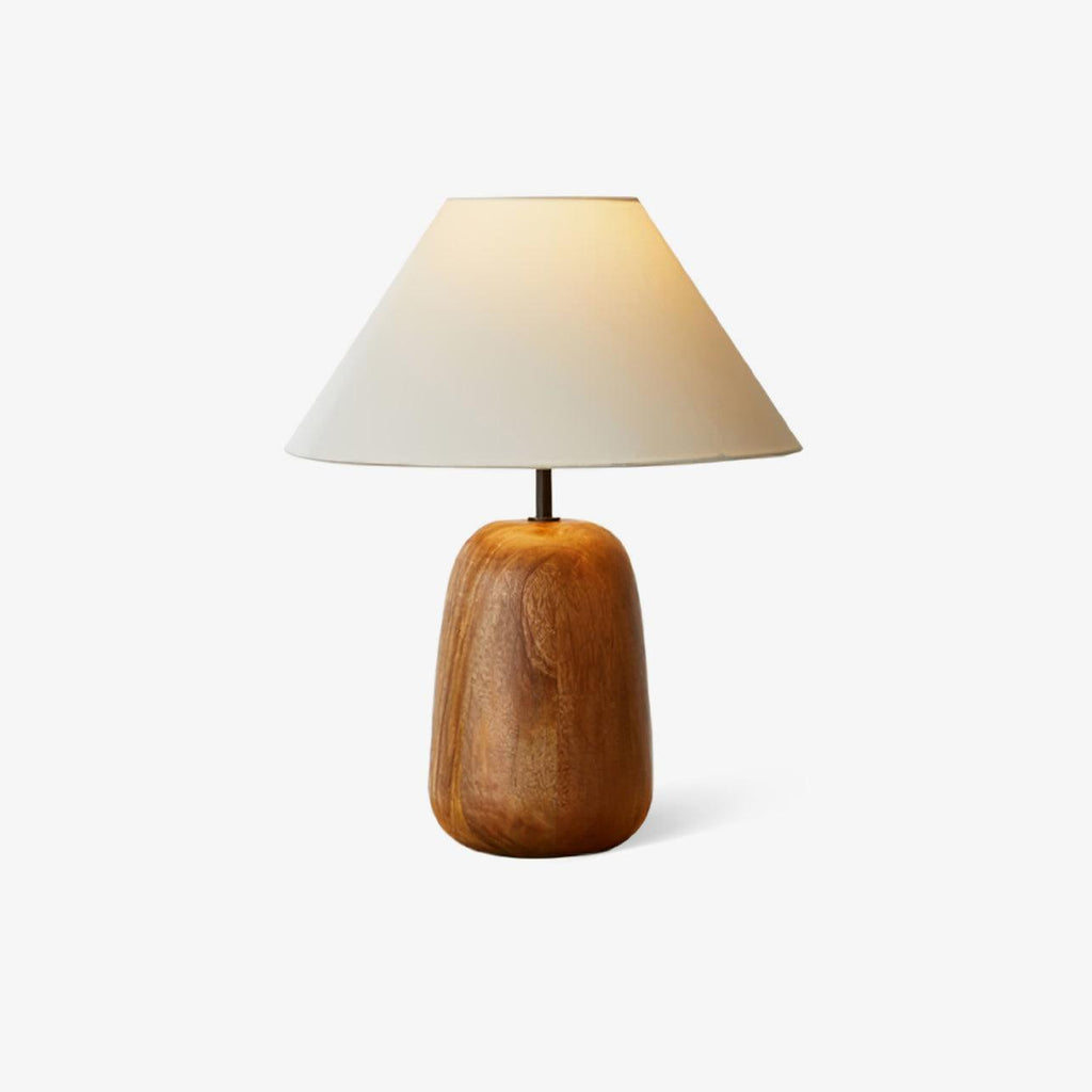 Natural Wood Table Lamp White Fabric Shade 14.9 in Set of 3