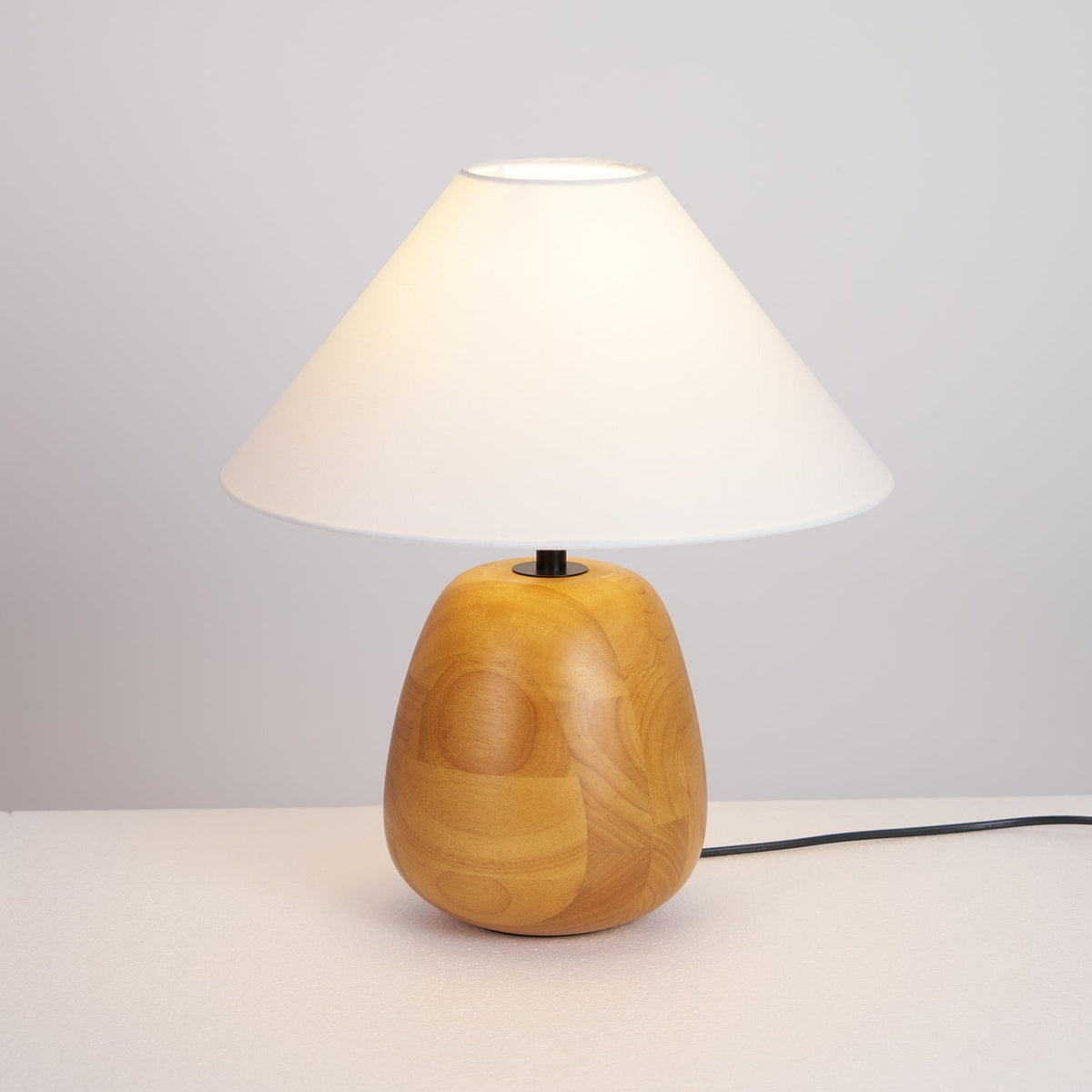 Natural Wood Table Lamp White Fabric Shade 14.9 in Set of 3