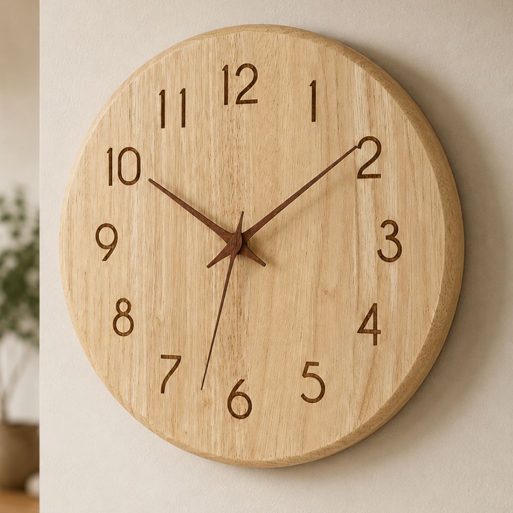 Wall Clock 9.8 or 11.8 Inches Rubber Wood Silent 2 Styles