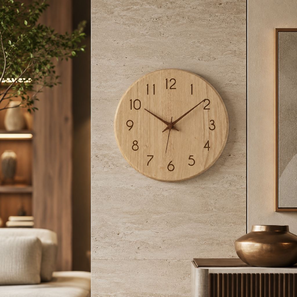 Wall Clock 9.8 or 11.8 Inches Rubber Wood Silent 2 Styles