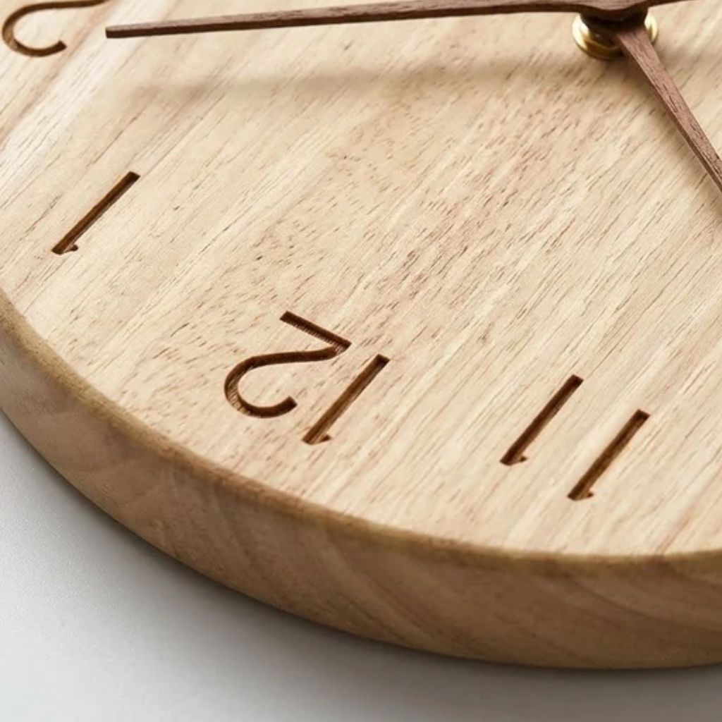 Wall Clock 9.8 or 11.8 Inches Rubber Wood Silent 2 Styles