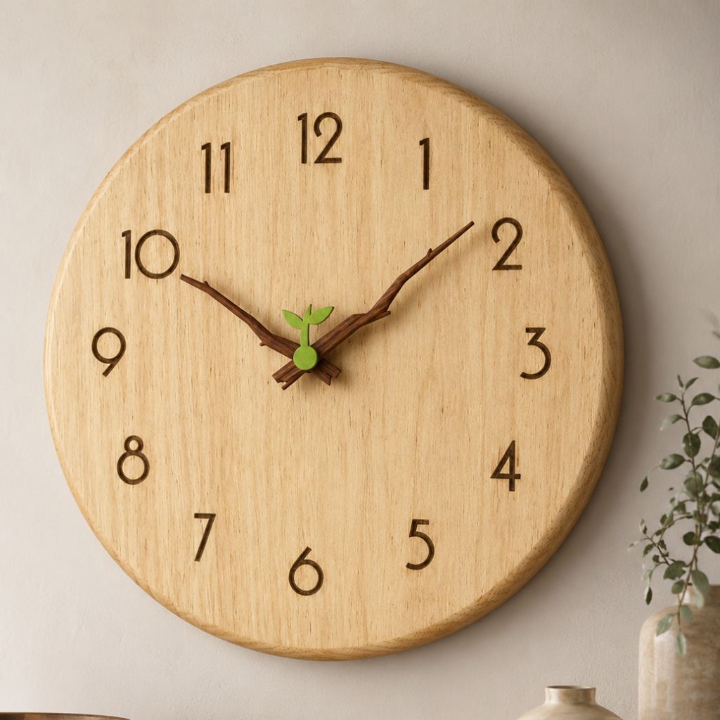 Wall Clock 9.8 or 11.8 Inches Rubber Wood Silent 2 Styles
