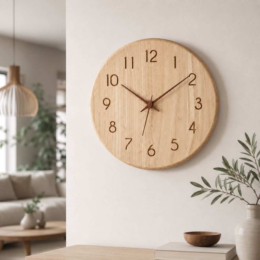 Wall Clock 9.8 or 11.8 Inches Rubber Wood Silent 2 Styles