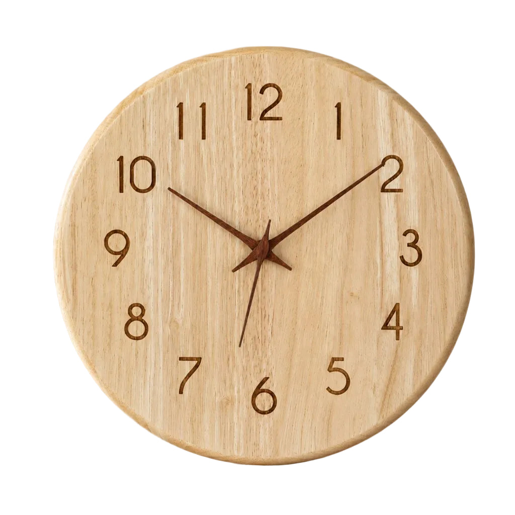 Wall Clock 9.8 or 11.8 Inches Rubber Wood Silent 2 Styles