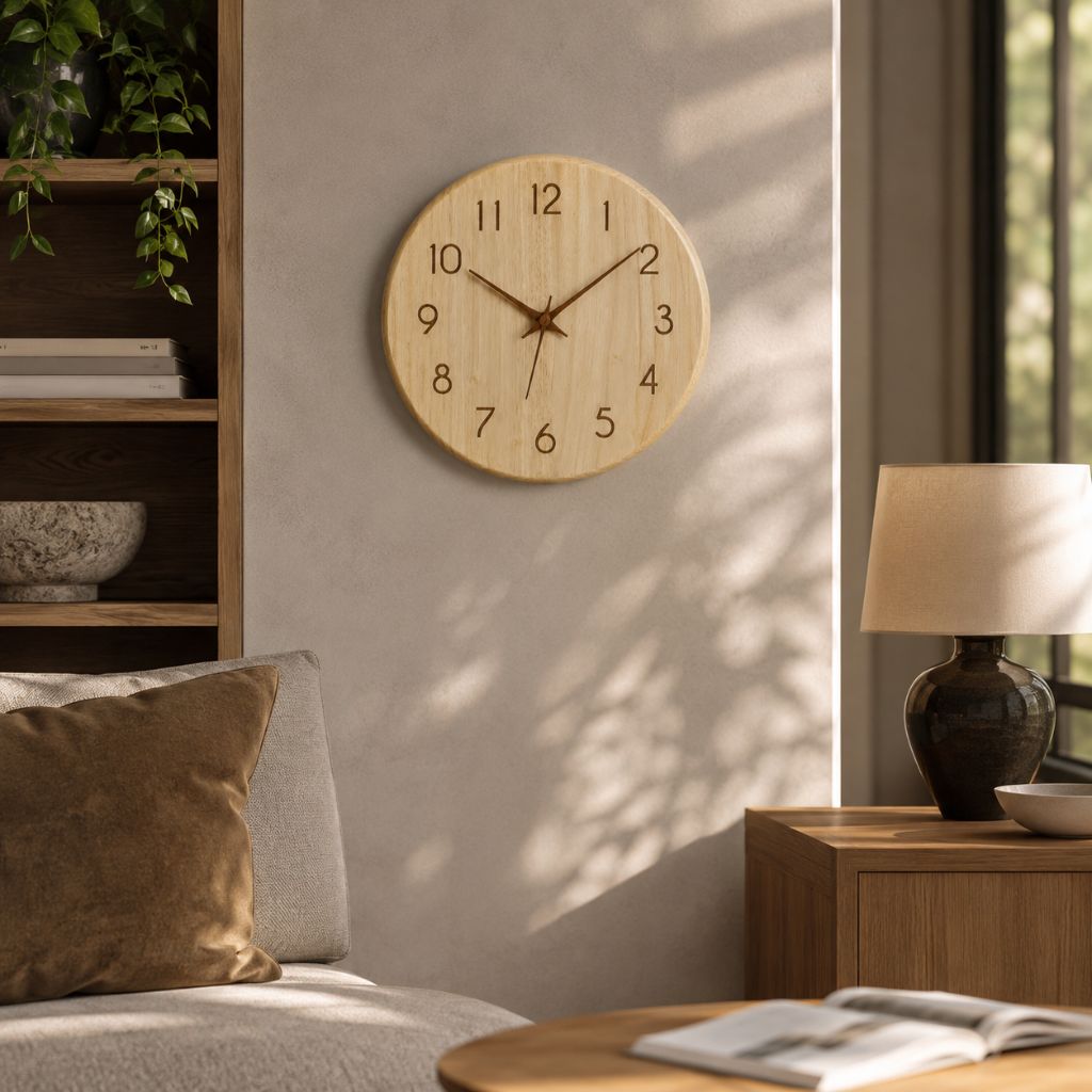 Wall Clock 9.8 or 11.8 Inches Rubber Wood Silent 2 Styles