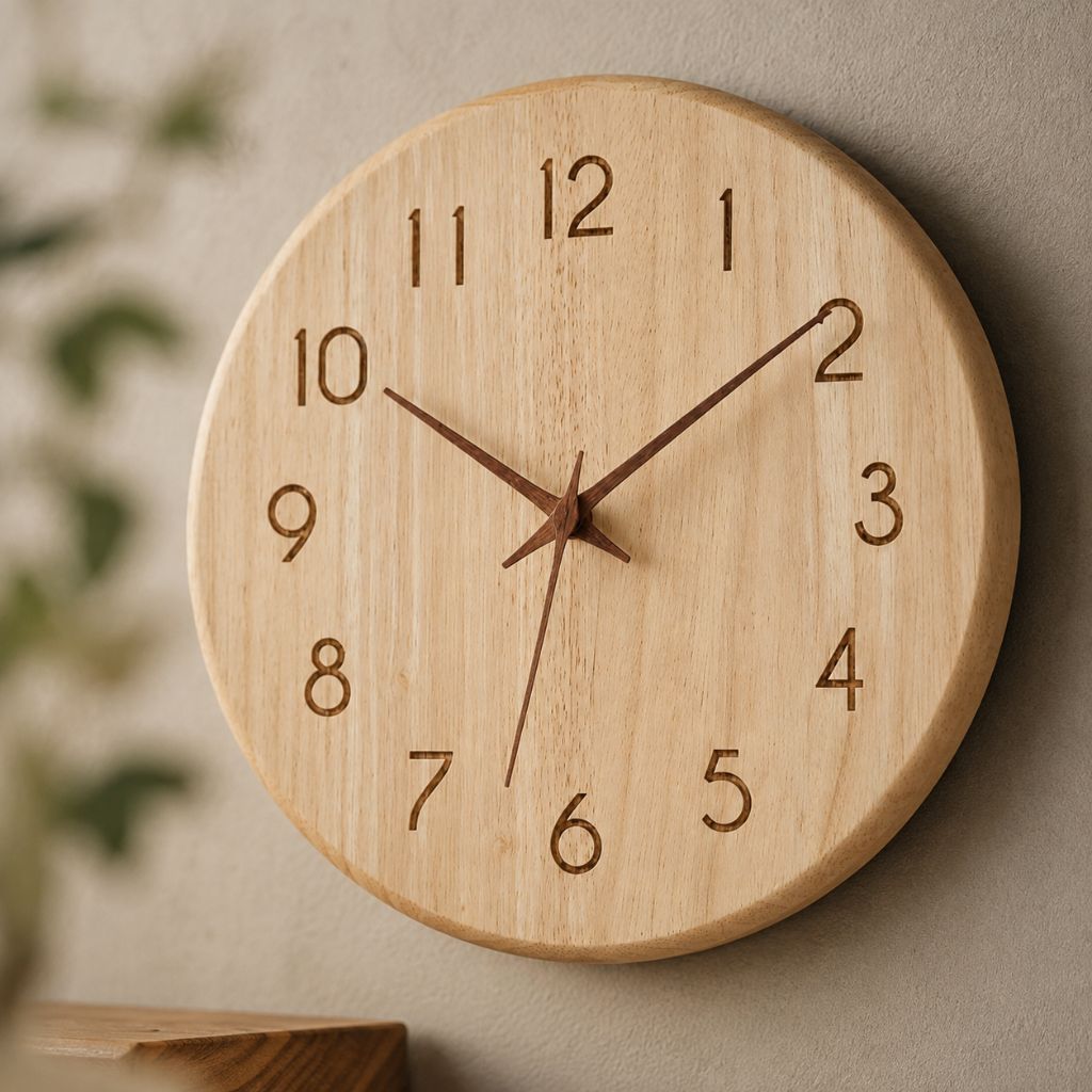 Wall Clock 9.8 or 11.8 Inches Rubber Wood Silent 2 Styles