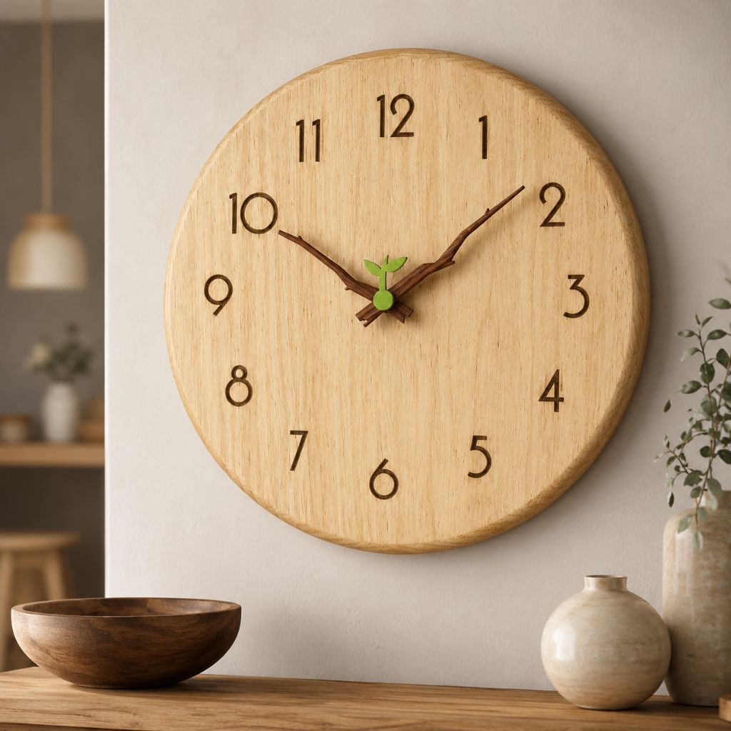 Wall Clock 9.8 or 11.8 Inches Rubber Wood Silent 2 Styles