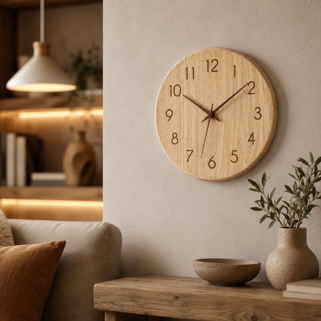 Wall Clock 9.8 or 11.8 Inches Rubber Wood Silent 2 Styles