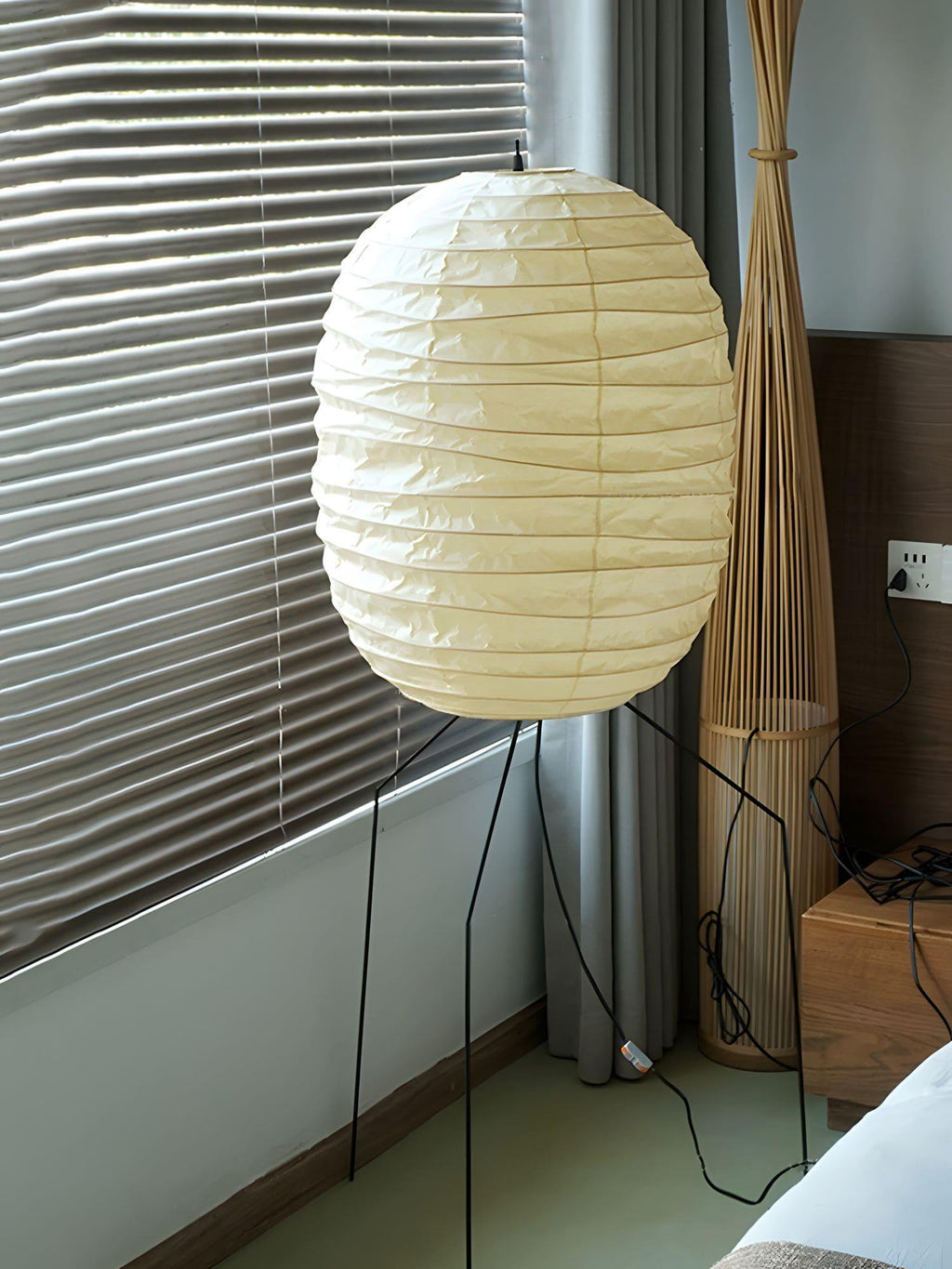 Oval Rice Paper Lantern Floor Lamp Tripod Legs 55.1 in Set of 2