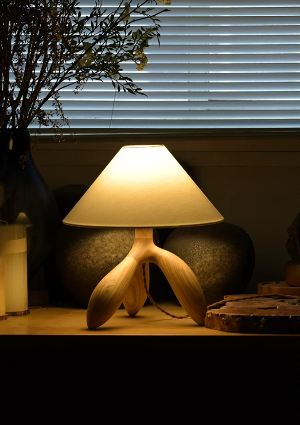 Petal Leg Wood Table Lamp Fabric Empire Shade 15 in Set of 2