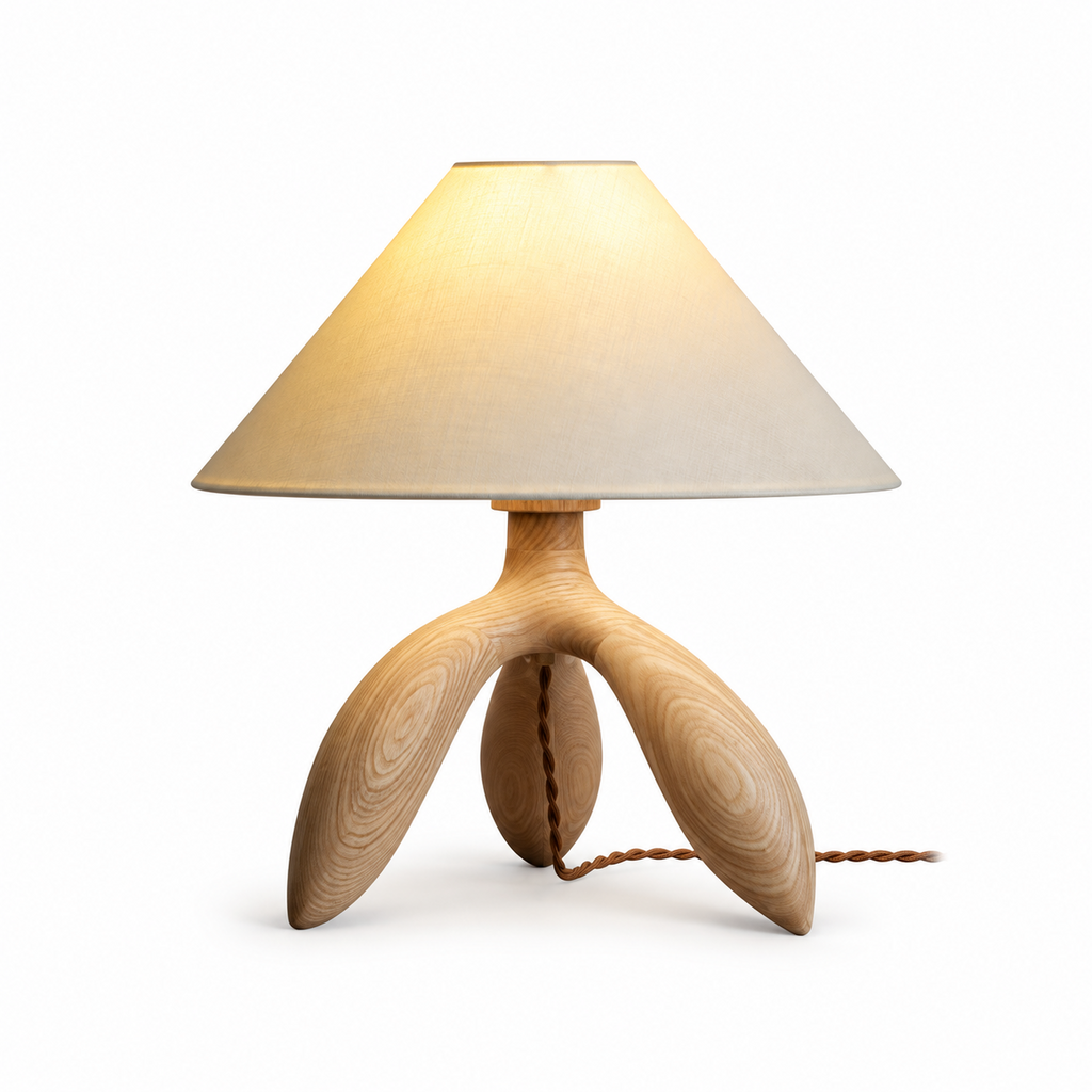 Petal Leg Wood Table Lamp Fabric Empire Shade 15 in Set of 2