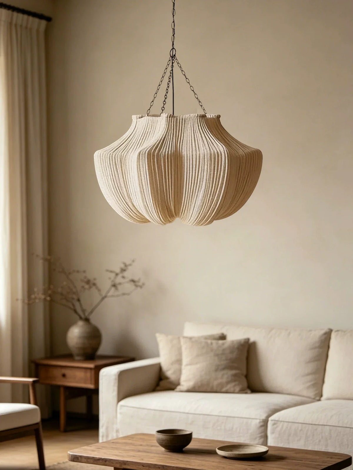 Pleated Fabric Pendant Light Natural Oatmeal 19.7 in