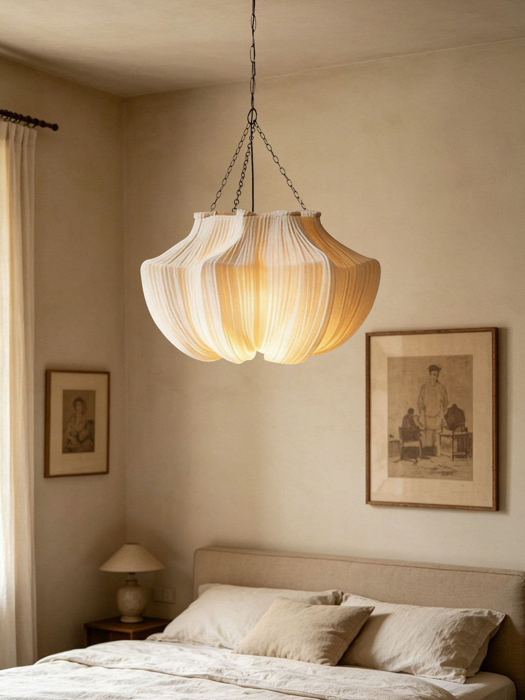 Pleated Fabric Pendant Light Natural Oatmeal 19.7 in