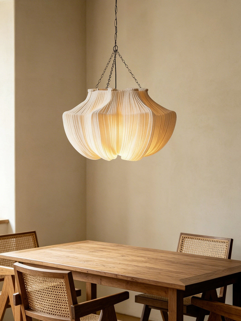 Pleated Fabric Pendant Light Natural Oatmeal 19.7 in